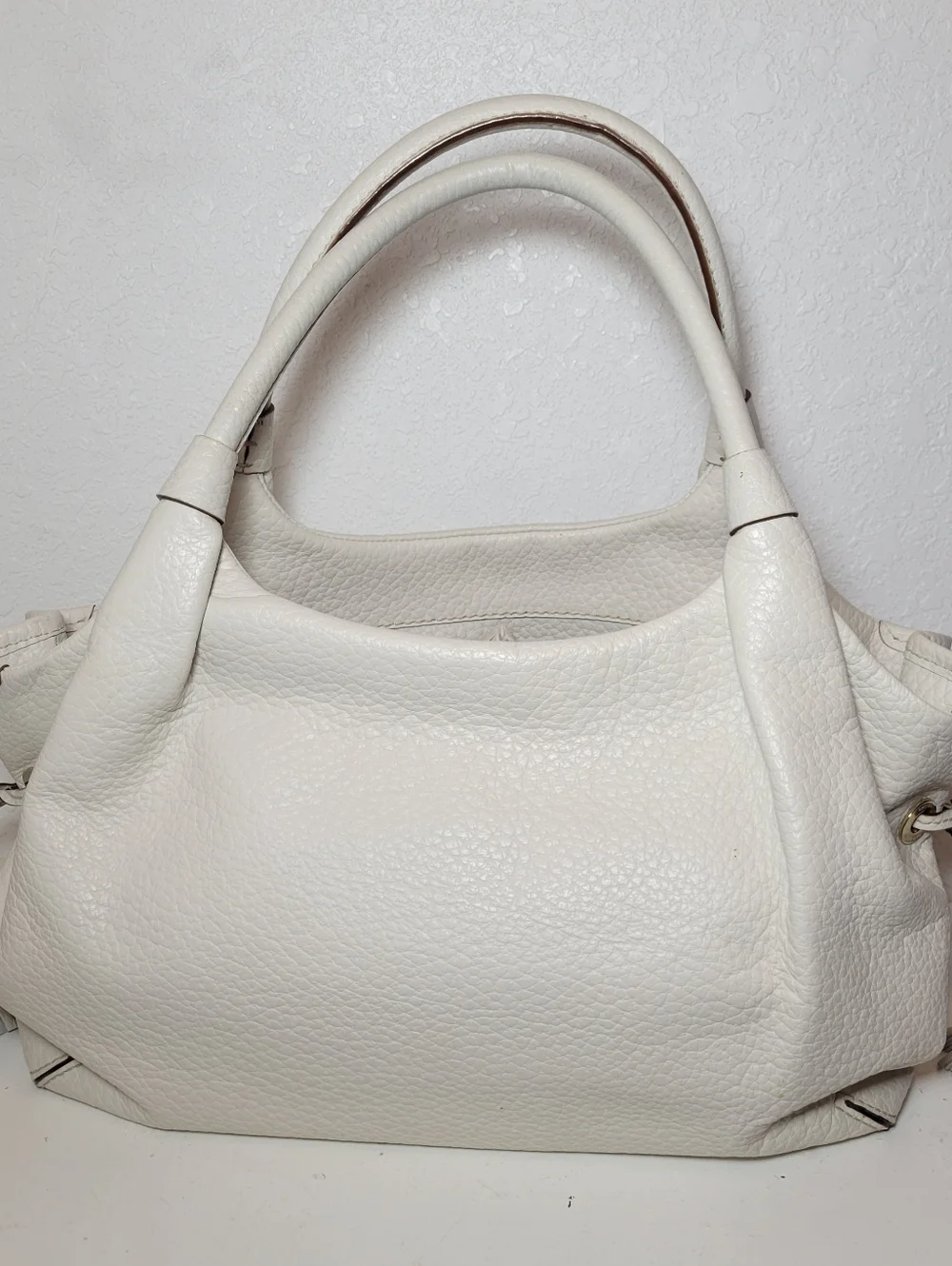 Kate Spade New York Clotted Cream Pebbled Tassel Polka Dot Gold Handbag - Read